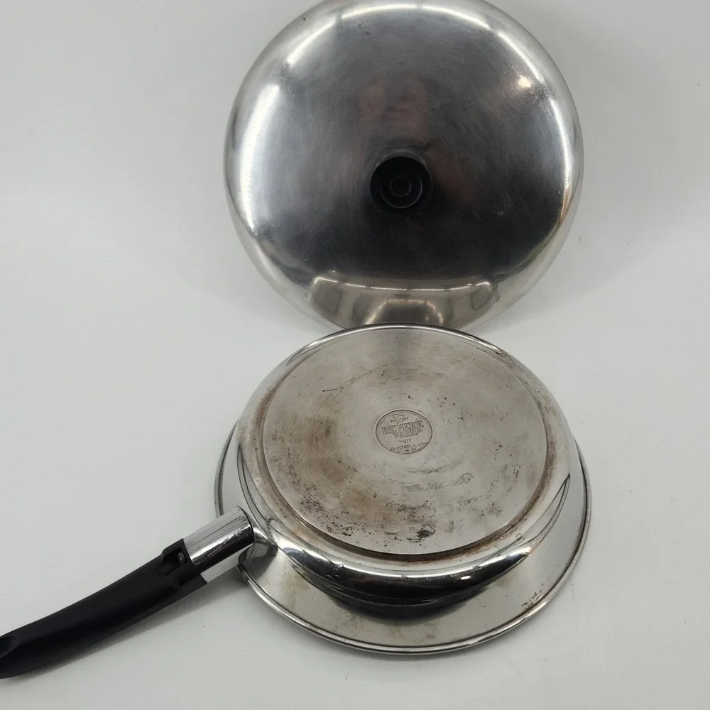 Vintage Revere Ware 10 In Stainless Steel Skillet Fry Pan w Lid Clinton Ill USA